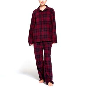 SKIMS FLEECE SLEEP UNISEX SLEEP SET IN WINE PLAID M red black